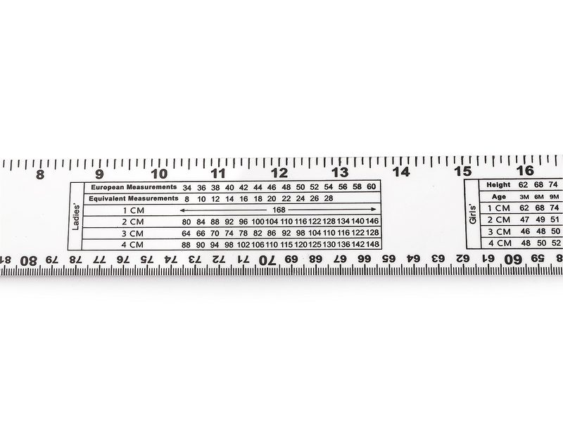 Krejčovský metr / pravítko s velikostními tabulkami délka 100 cm