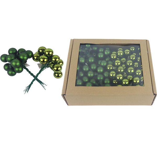 Skleněné baňky na drátku zelené, pr. 2cm, S0570-16/BOX 144 ks - 2 cm