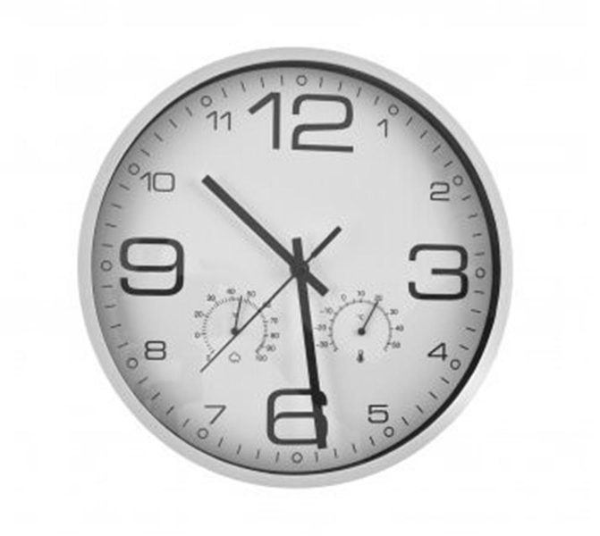 Hodiny nástěnné kov tepl./vlhk. bílé pr. 33 cm - dia 33 cm