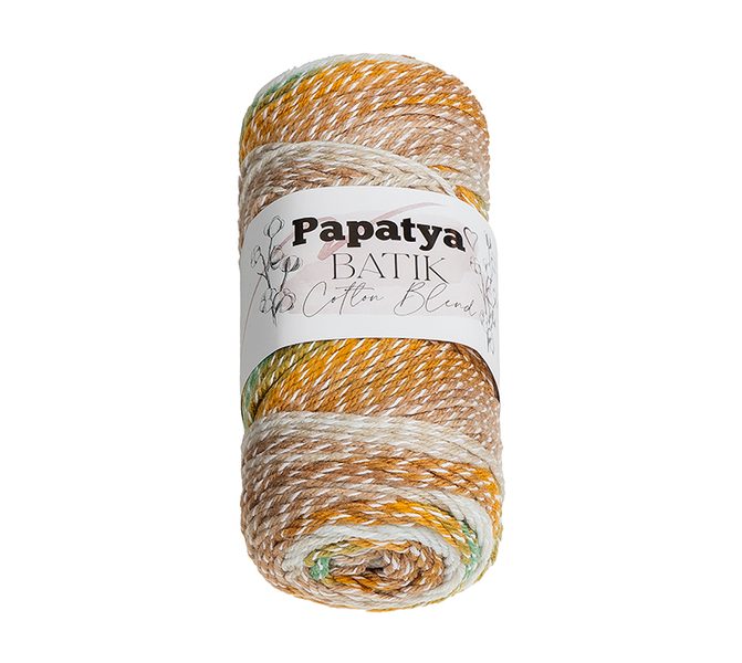 Příze PAPATYA COTTON BLEND batik Bílá,Hnědá,Zelená 1011 100g / 225 m