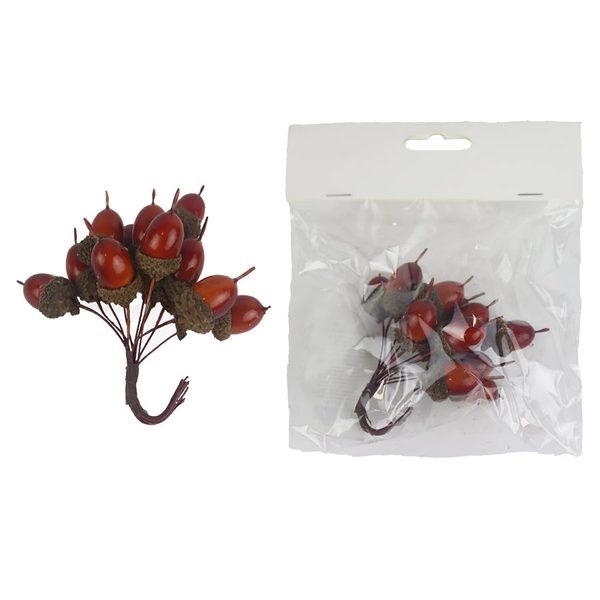 Dekorace žalud na drátku, 12 ks X7611-18 - 12 × 20 × 3 cm