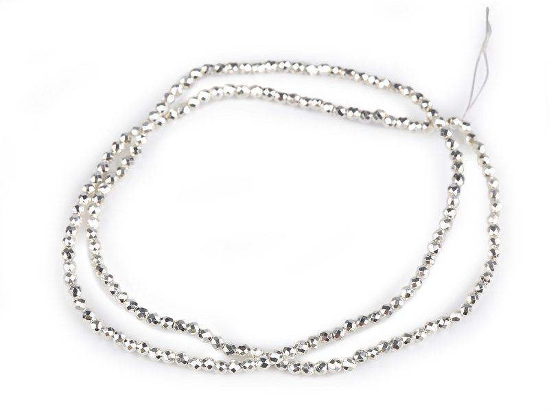 Skleněné korálky broušené ohňovky 2 mm metalické, na drátku