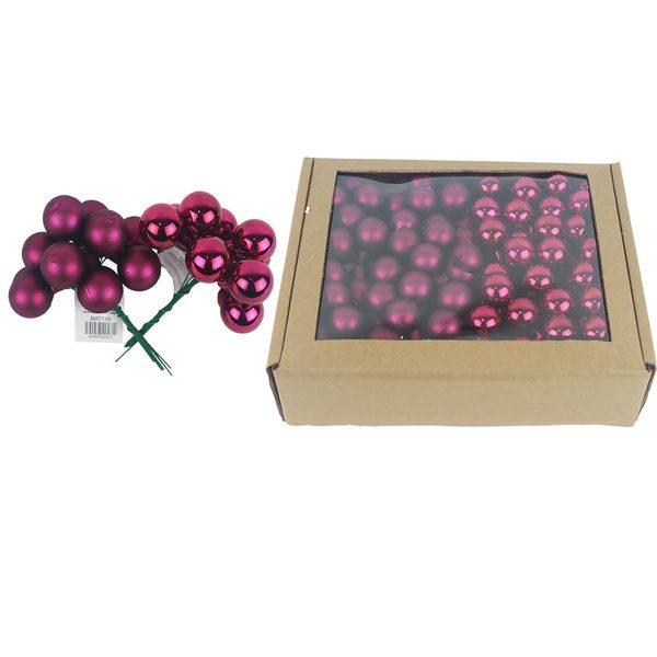 Skleněné baňky na drátku bordeaux, pr.2,5 cm, S0571-09/BOX 144 ks - 2,5 cm