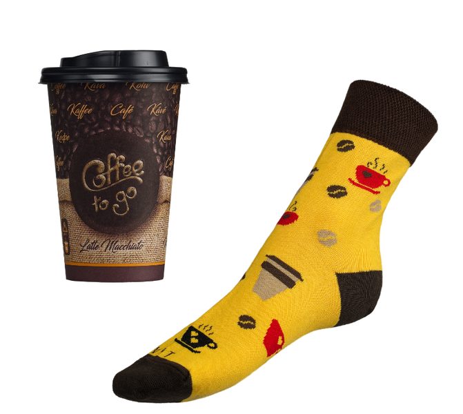 Ponožky Káva v dárkovém balení - 43-46 hnědá,žlutá