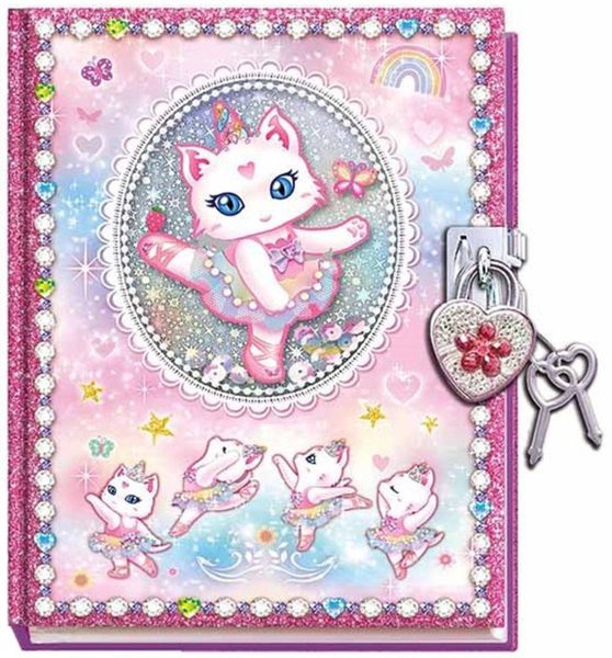 Deník dětský tajný holčičí kočička set se zámkem a klíčky