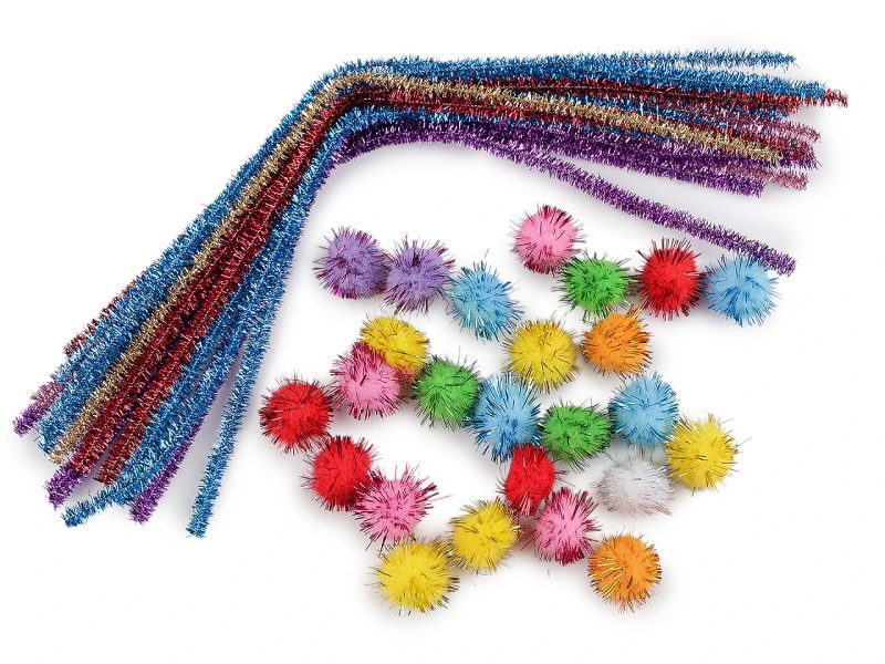 Kreativní sada chlupaté drátky a bambulky s lurexem