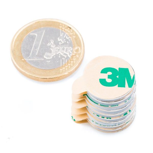 Neodymový magnet kotouč Ø 15 mm, v. 1 mm, samolepicí 3M, síla 860 g 10 kusů