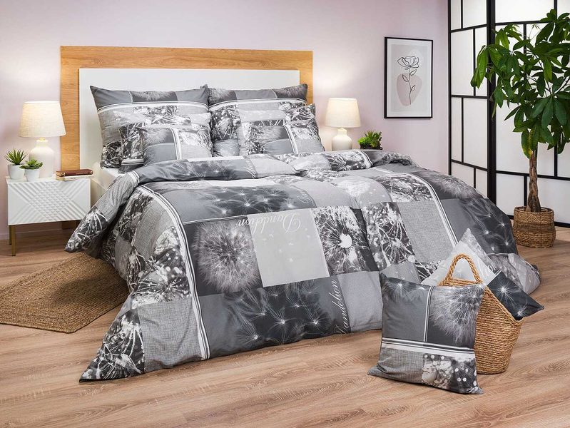Bavlněné povlečení Pampelišky 3D šedé 140x200, 70x90 cm