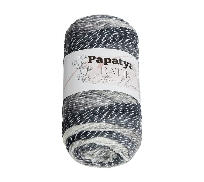 Příze PAPATYA COTTON BLEND batik Bílá,Černá,Šedá 1013 100g / 225 m