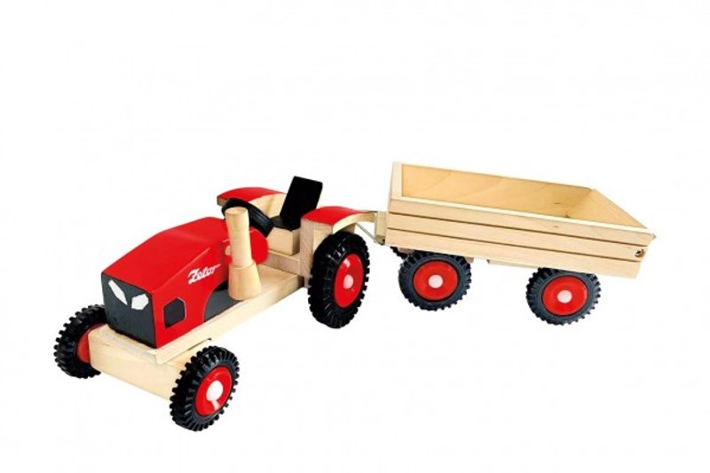 Traktor Zetor s vlekem dřevo 36cm v krabici 42x12,5x13cm