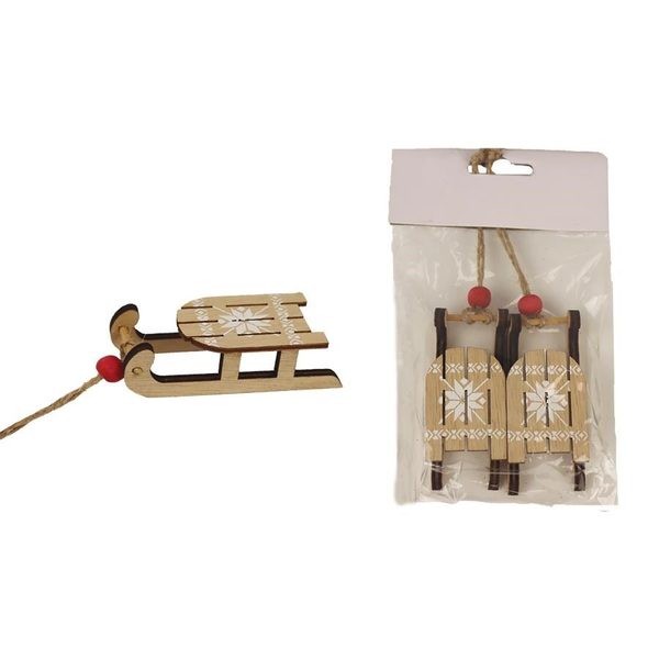 Dekorační sáňky přírodní s vločkou 2 ks D4293-20