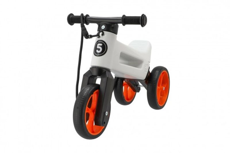 Odrážedlo FUNNY WHEELS Rider SuperSport bílé/oranž. 2v1+popruh,výš.sedla28/30cm nos.25kg 18m+v sáčku