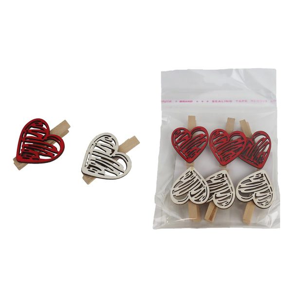 Klip srdce, 6 ks D6031 - 3,5 × 4,8 × 1,8 cm