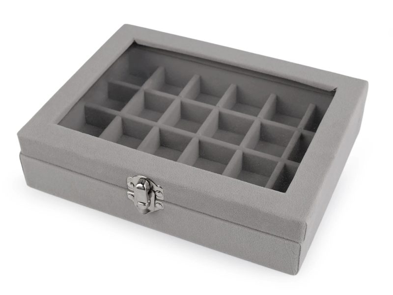 Šperkovnice se skleněným průhledem sametová 15x20x5 cm