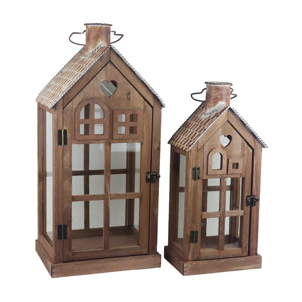 Sada 2 ks dřevěná lucerna, S/2 D7089  - výška 43cm, 56cm