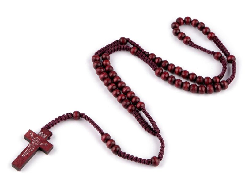 Dřevěný Růženec na drhaných šňůrkách