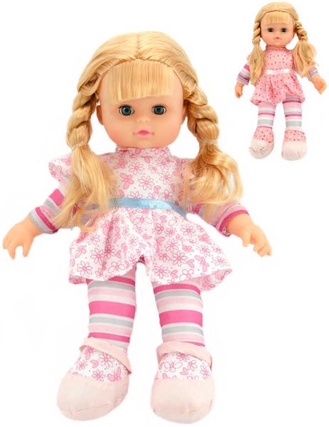 Panenka mrkací soft hadrová 35cm textilní s copánky 2 druhy