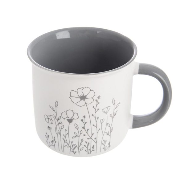 Hrnek porcelánový KVĚT 0,4 l šedá O0482-21 - dia 9,7 x 8,5 cm