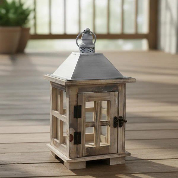 Dřevěná lucerna D6490/M - výška 32.5 cm