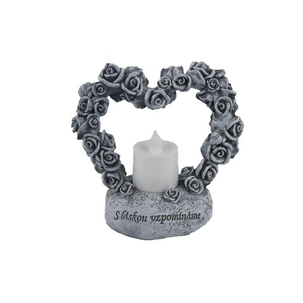 Dekorace na hrob srdce s LED osvětlením X6454 - 13 × 7 × 11 cm