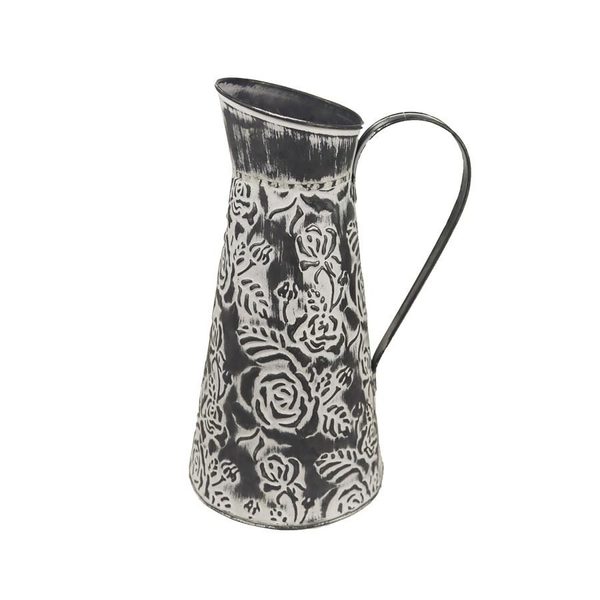 Plechová dekorativní konvička (30 cm) K2982 – Šedobílá