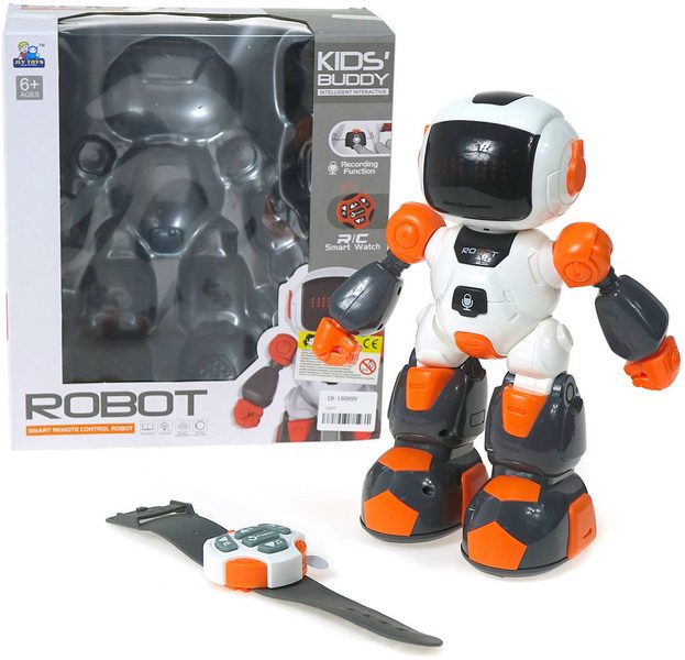 RC robot na vysílačku (chodí, tančí, nahrává; světlo, zvuk, baterie)
