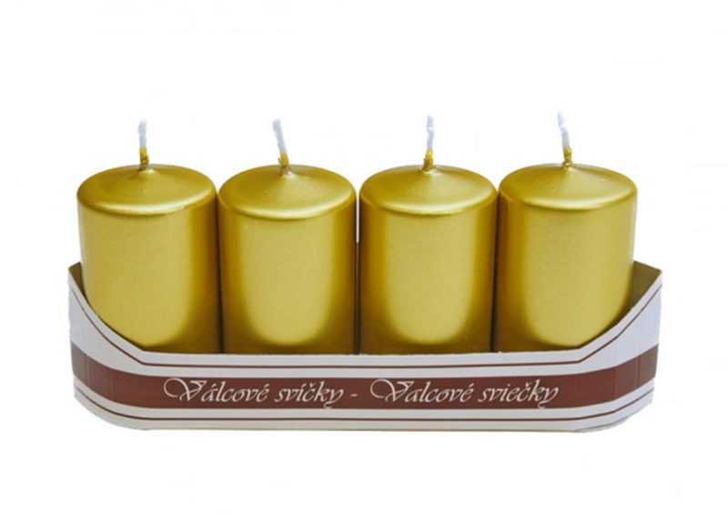 Adventní svíčky válec 40/70 mm 4 ks - metalicky zlatá