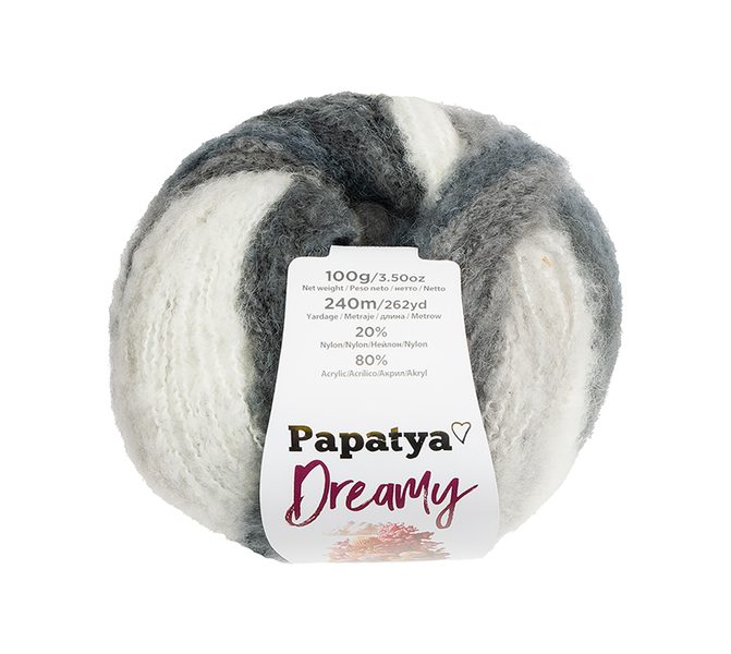 Příze PAPATYA DREAMY Bílá,Černá,Šedá 09 100g / 240 m