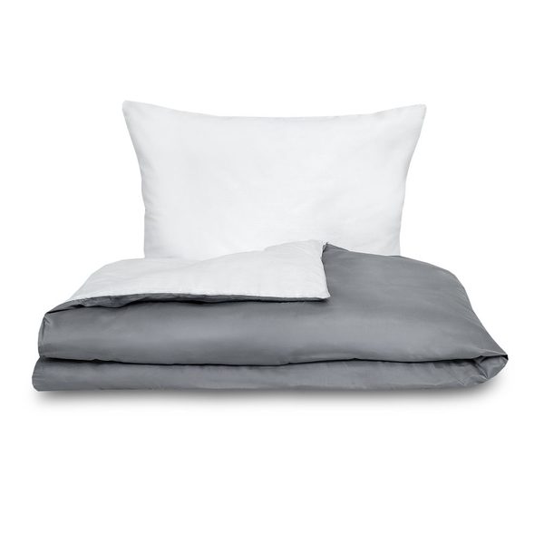Saténové Povlečení - Tmavě Šedé/Bílé, 240x200 cm, 70x90 cm