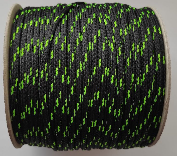 Šňůra oděvní černá-zelená PES 4 mm návin 100 metrů