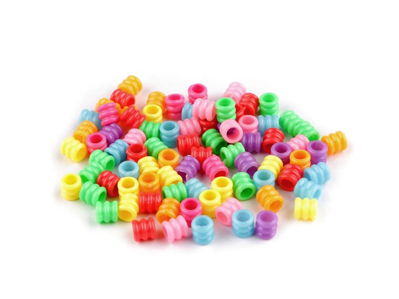 Plastové korálky s velkým průvlekem rýhované válečky 7x7 mm 10 g