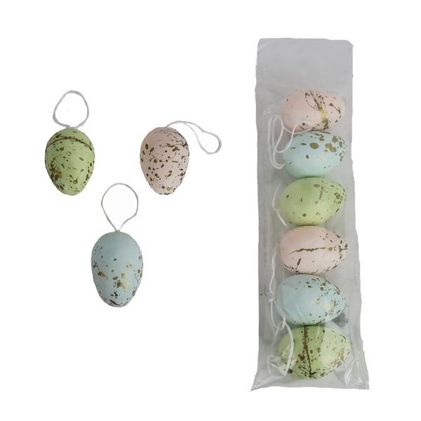 Velikonoční vajíčka k zavěšení, 6 ks X6925 - dia 3 x 4 cm