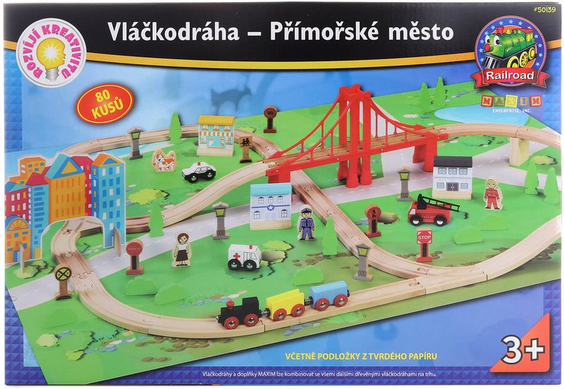 Maxim dřevěná vláčkodráha Přímořské město (80 dílků)