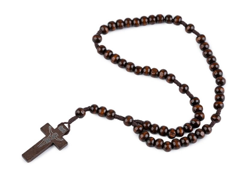 Růženec dřevěný na drhaných šňůrkách