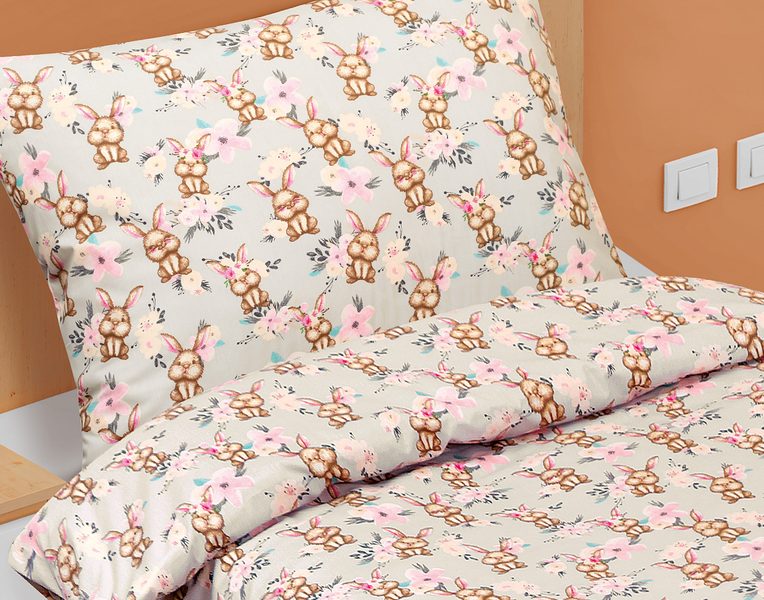 Povlečení bavlněné Junior Šedá,Hnědá,Růžová 90/011 140x200, 70x90 cm