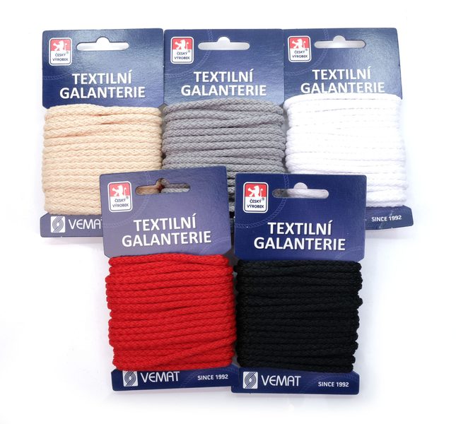 Šnůra oděvní PES 4mm karta 5 metrů