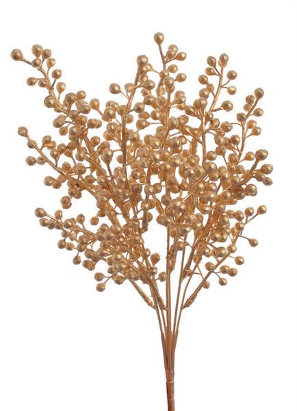Umělá větvička s bobulemi trs x7 35 cm - zlatá