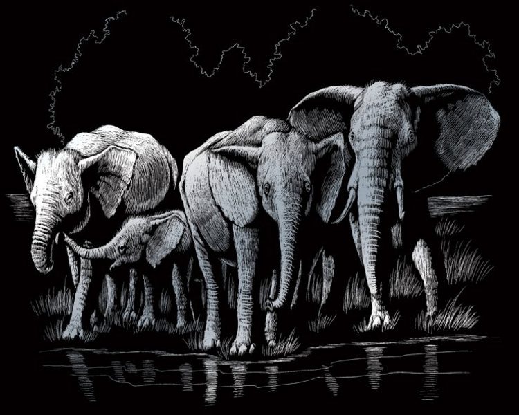 Vyškrabovací obrázek- Sloni