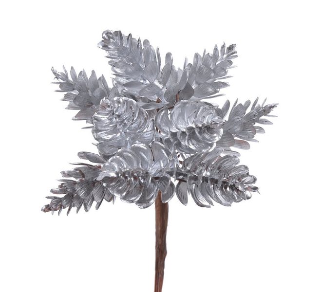 Šišky na drátku 10 ks stříbrná