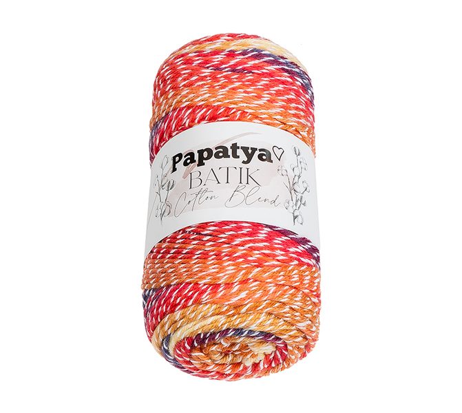 Příze PAPATYA COTTON BLEND batik Žlutá,Oranžová,Červená 1009 100g / 225 m