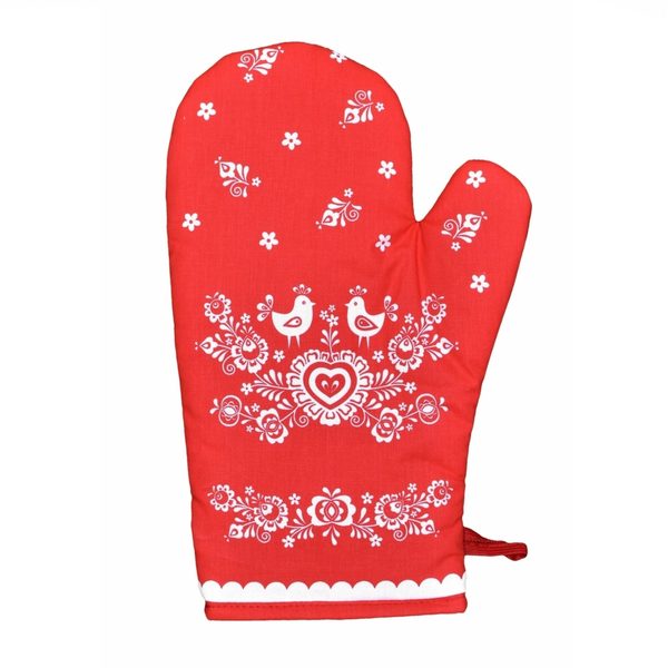 Kuchyňská chňapka Folk podklad červený 1 ks 18x28 cm