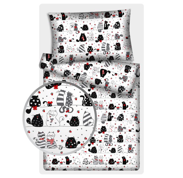 Povlečení hladká bavlna LUX - Kočky na rande 140x200+70x90 cm