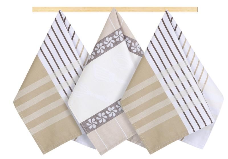 Kuchyňské utěrky - sada 3 kusů Béžová,Hnědá,Bílá 166 50x70 cm