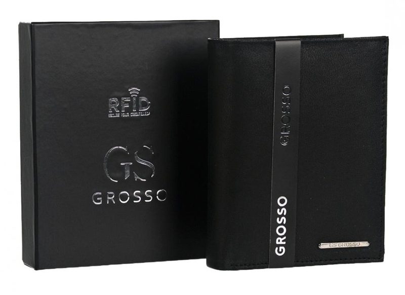 GROSSO Kožená pánská matná peněženka černá RFID v krabičce
