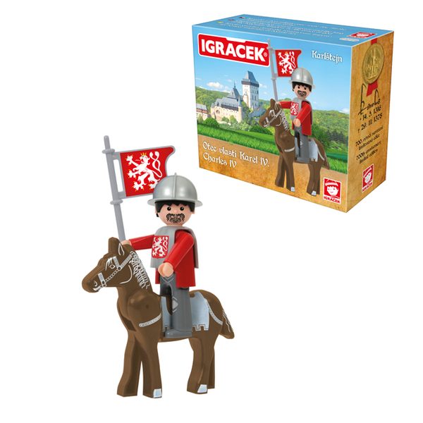 IGRÁČEK Karel IV. Karlštejn set s koněm a doplňky v krabičce