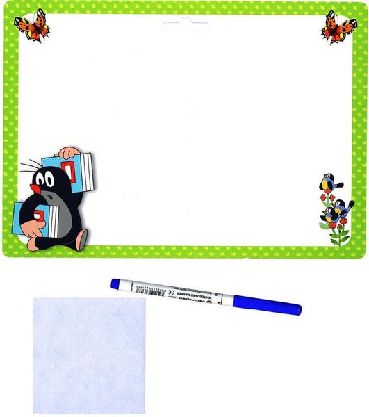 Tabulka oboustranná stíratelná Krtek (Krteček) A4 set s popisovačem karton