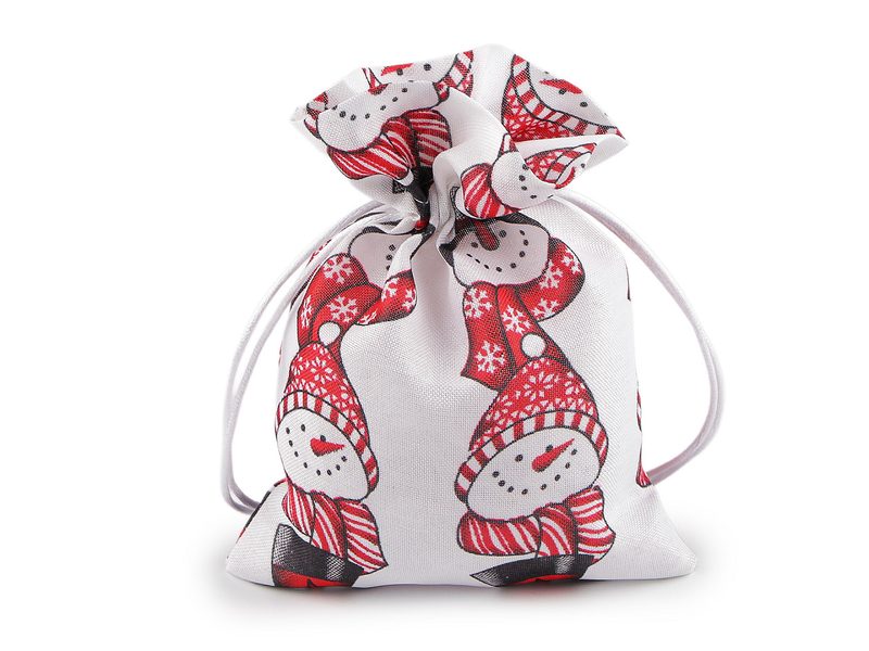 Vánoční dárkový pytlík sněhulák 13x18 cm imitace juty