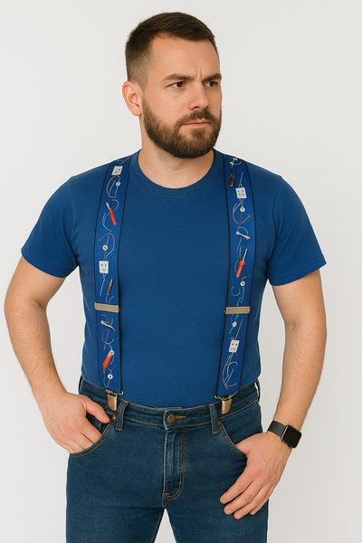 Pánské šle řemeslnické elektrikář modrý 50 mm Y 120 cm