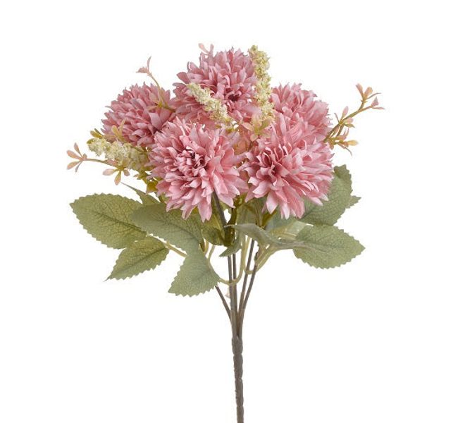 Kytice chryzantém s listy - růžová