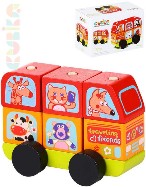 Baby Minibus šťastná zvířátka navlékací stavebnice set 7 dílků